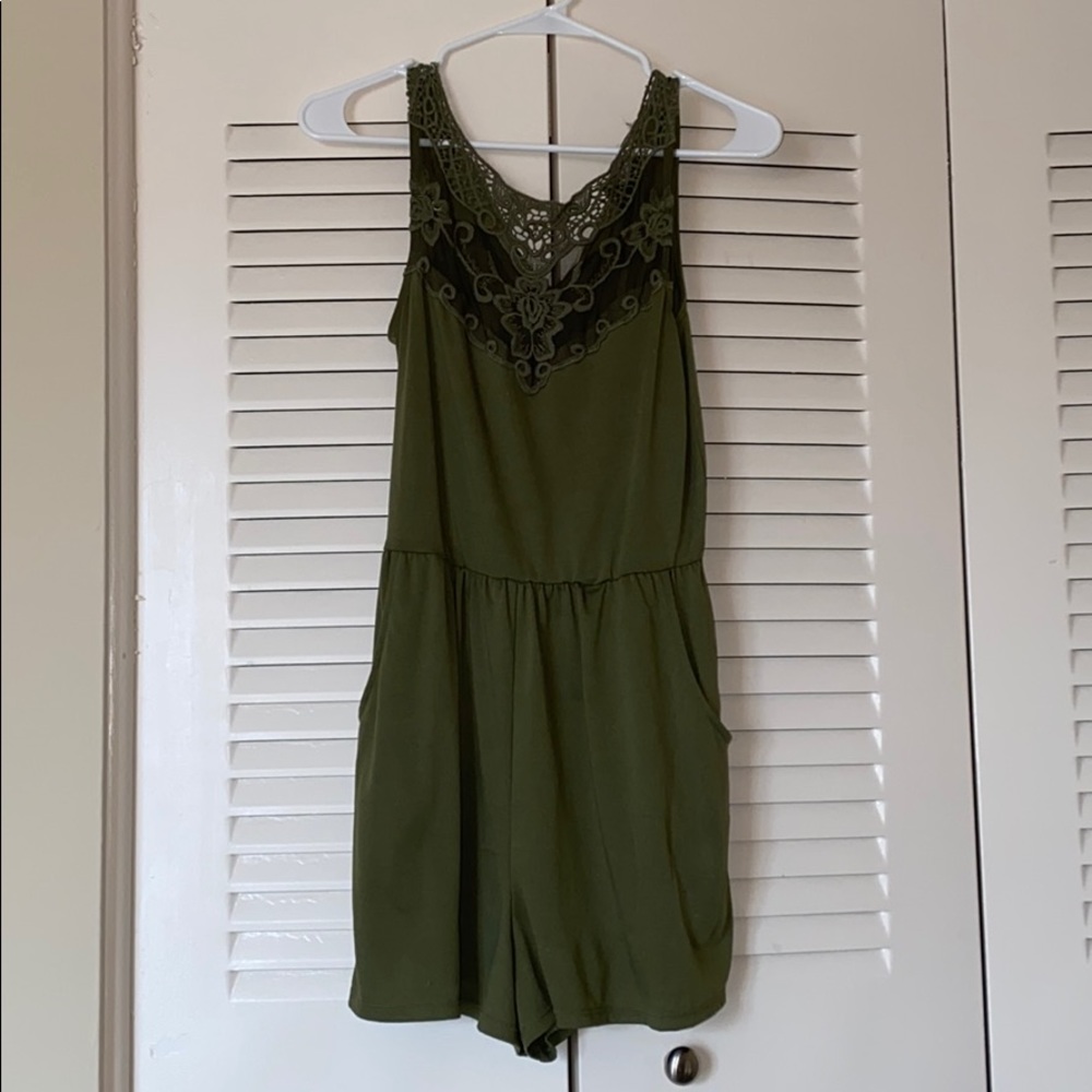 OLIVE GREEN LACE ROMPER